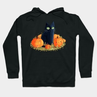 black cat with pumpkins Hoodie